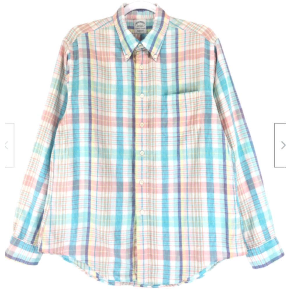 Brook Brothers Linen Pastel Multicolor Plaid Button Shirt M